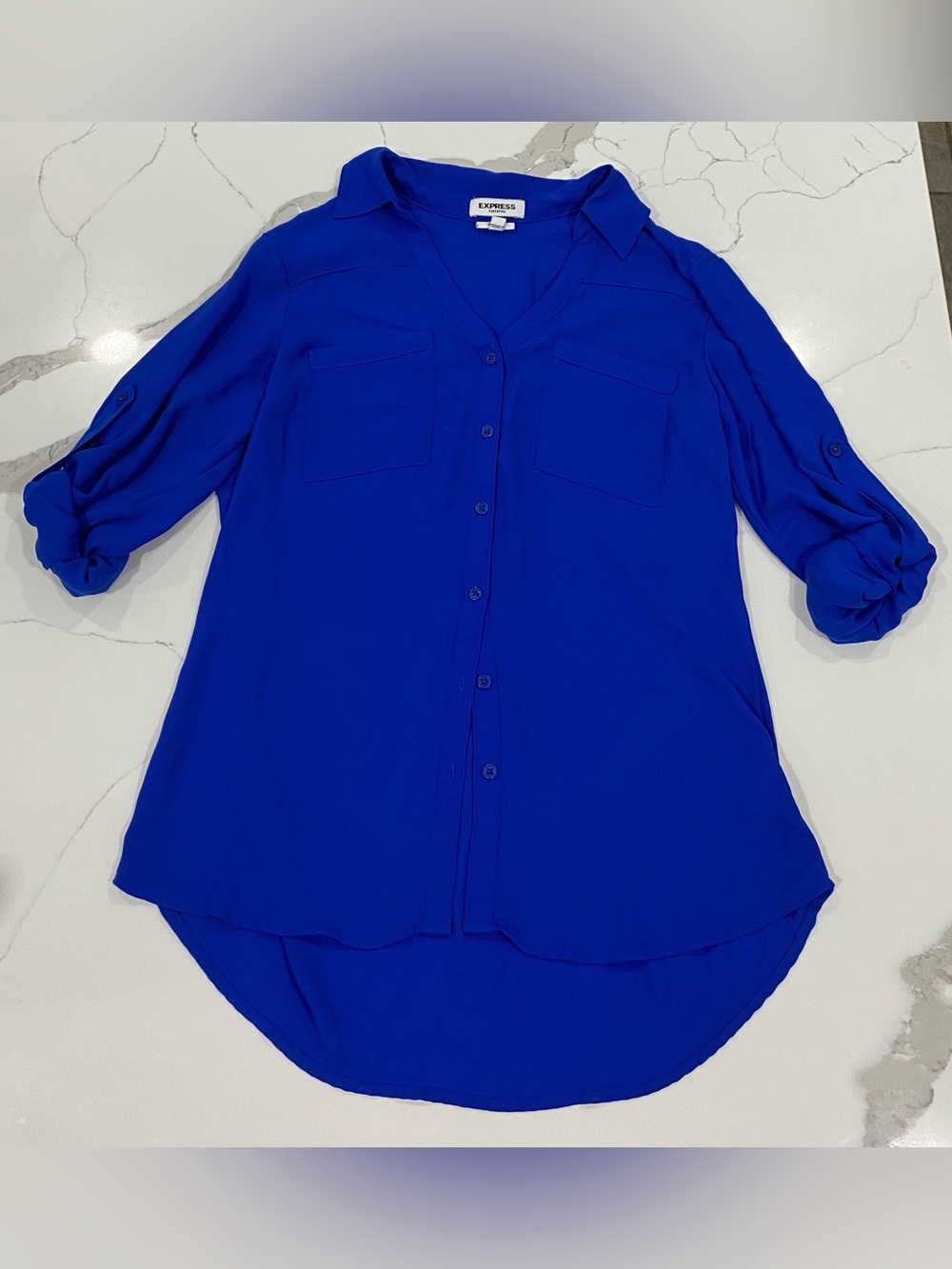 Express Women’s Royal Blue Button-Front Blouse - (S)